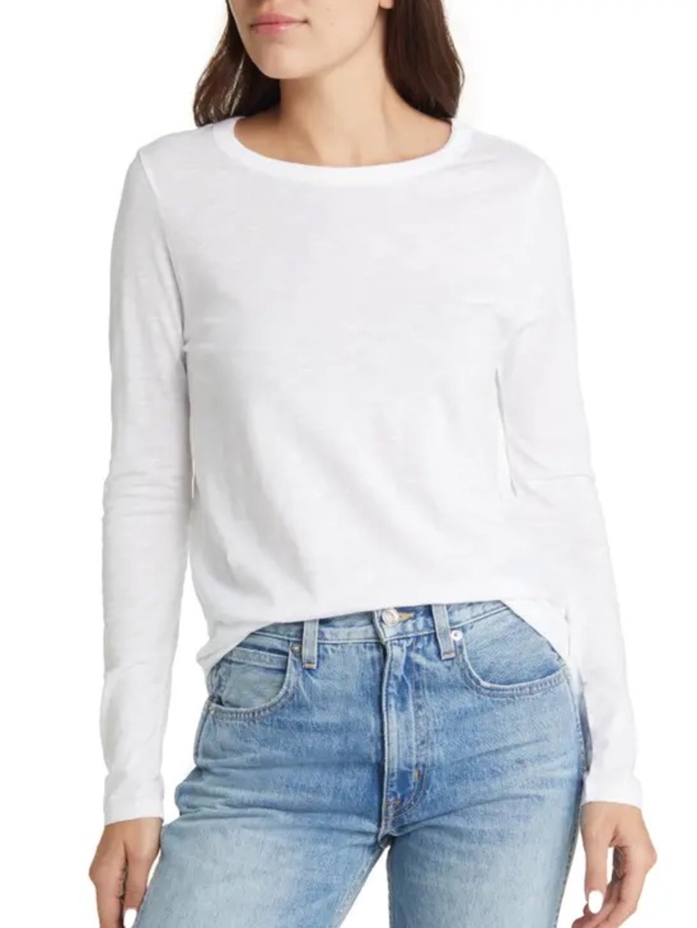 Madewell Whisper Cotton Rib-Crewneck Long-Sleeve Tee | Optic White | Large